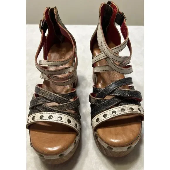 Bed Stu Women’s Sandals Size 7 Platform Leather Antonelli Wooden Heel Strappy - Picture 3 of 7